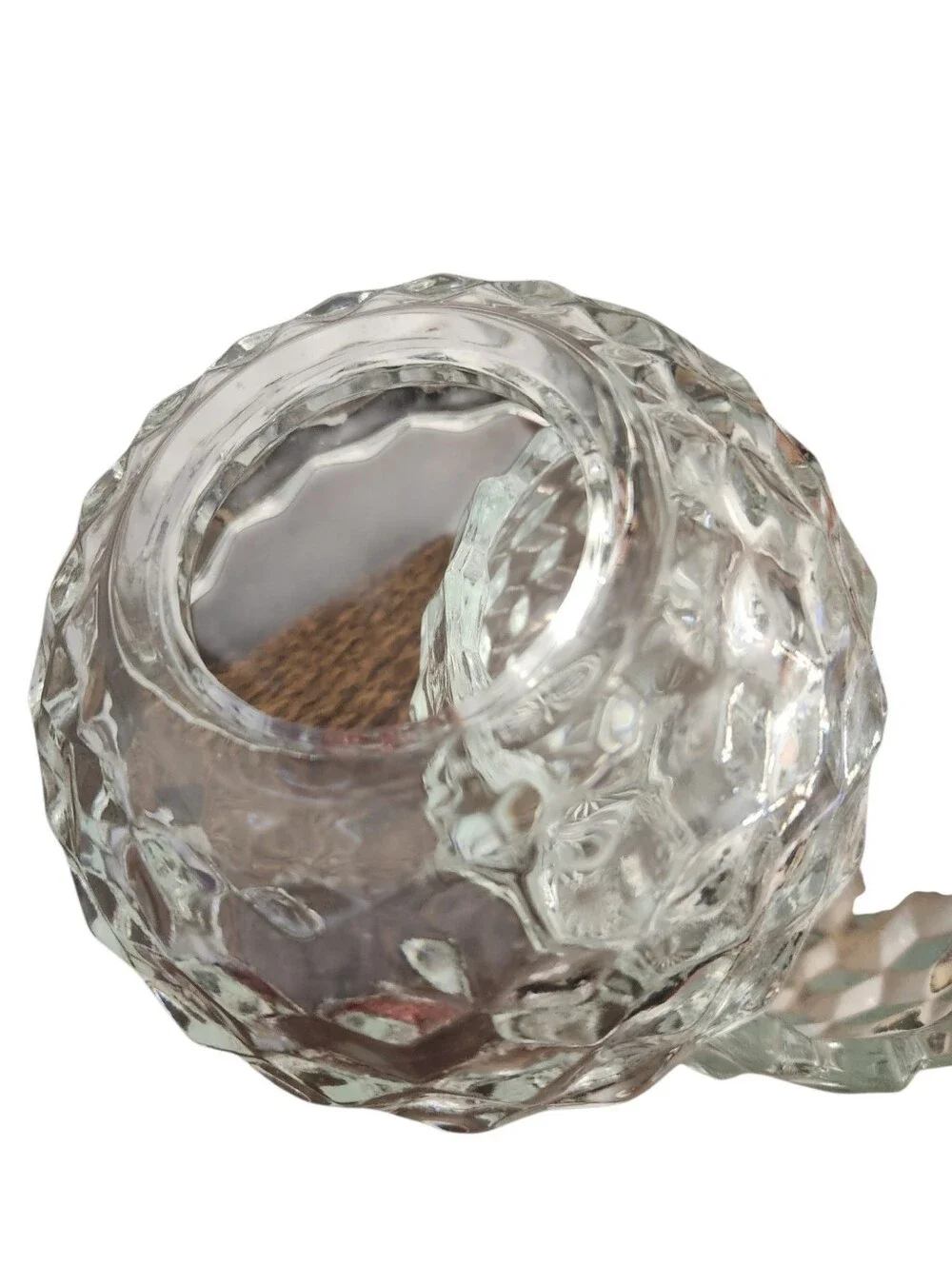 Vintage Homco Fairy Light Lamp Clear Glass Geometric Candle Holders Cottagecore